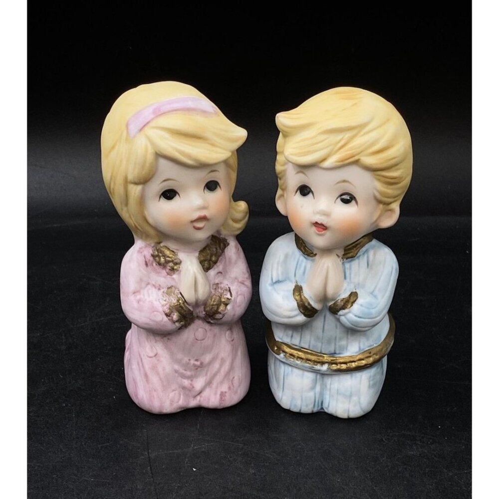 Homco Boy & Girl Praying Ceramic Figurines #5211 Japan Vintage